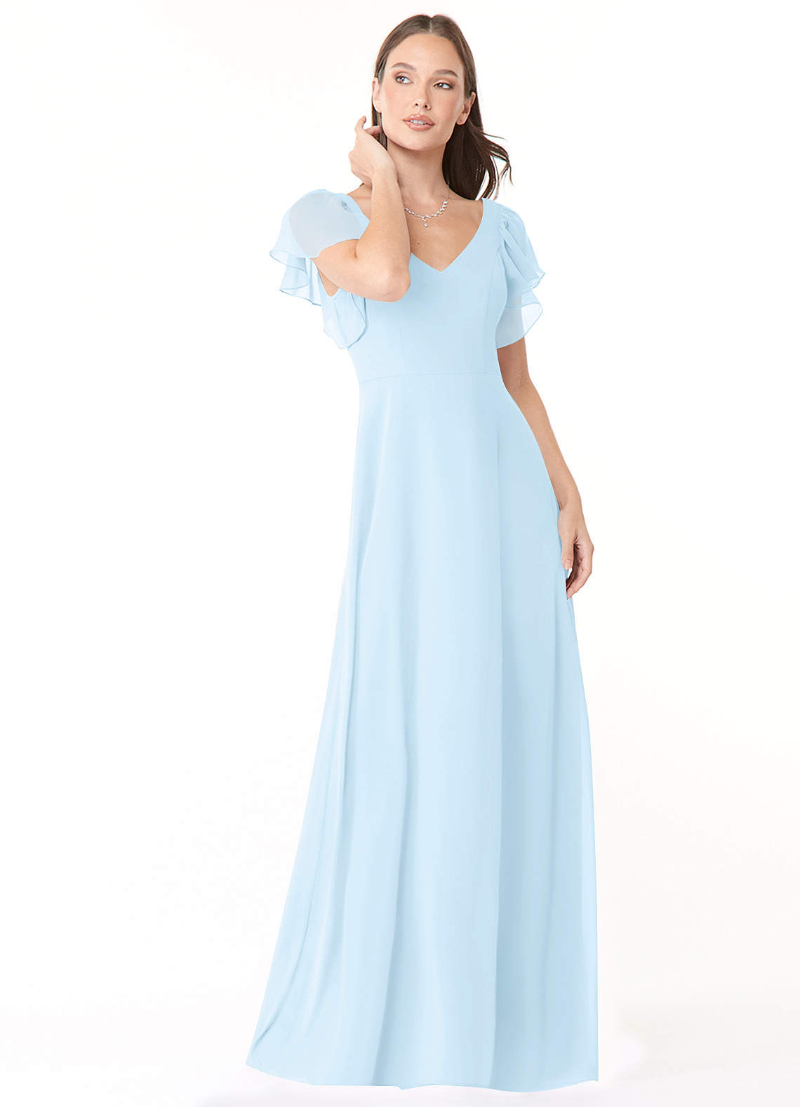 Azazie Syenna Bridesmaid Dresses Sky Blue A-Line Ruched Chiffon Dress image1