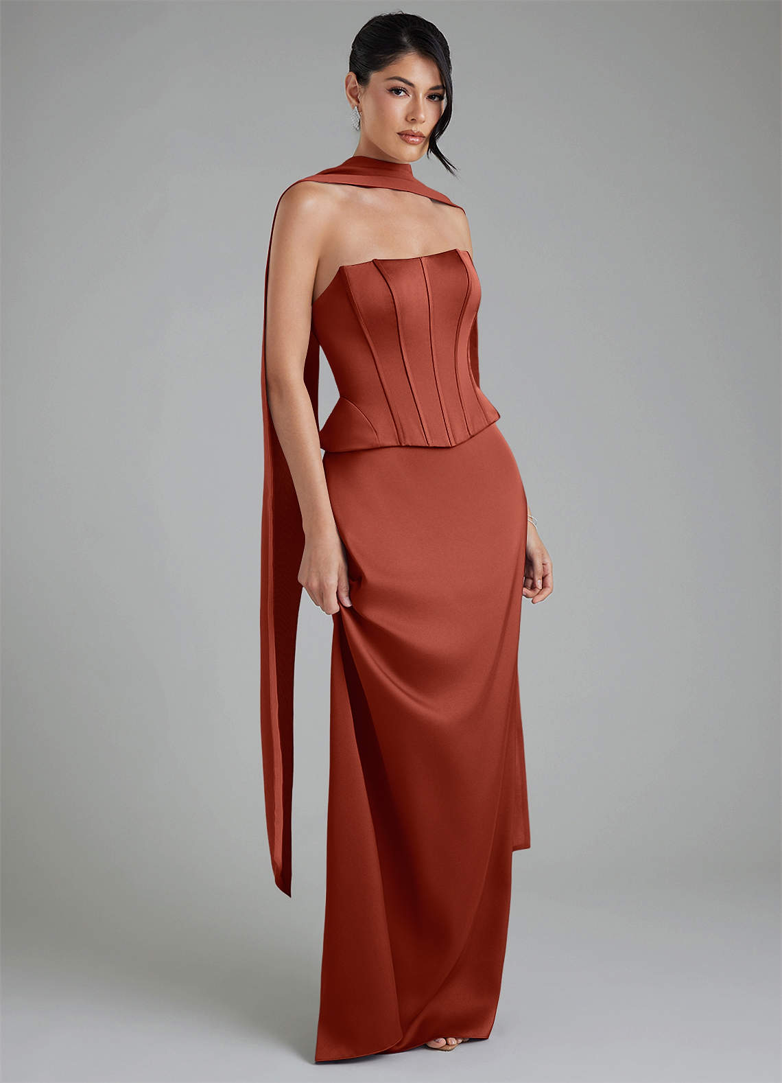 terracotta bridesmaid dresses satin Azazie River