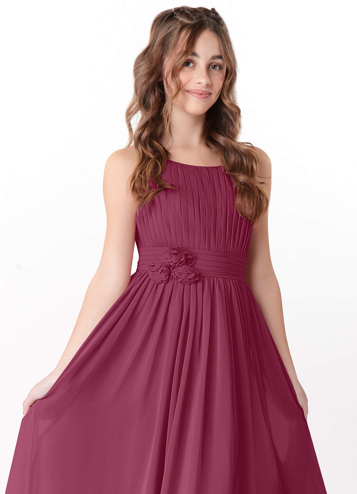Azazie Astrid Junior Mulberry A-Line Floral Chiffon Dress image1