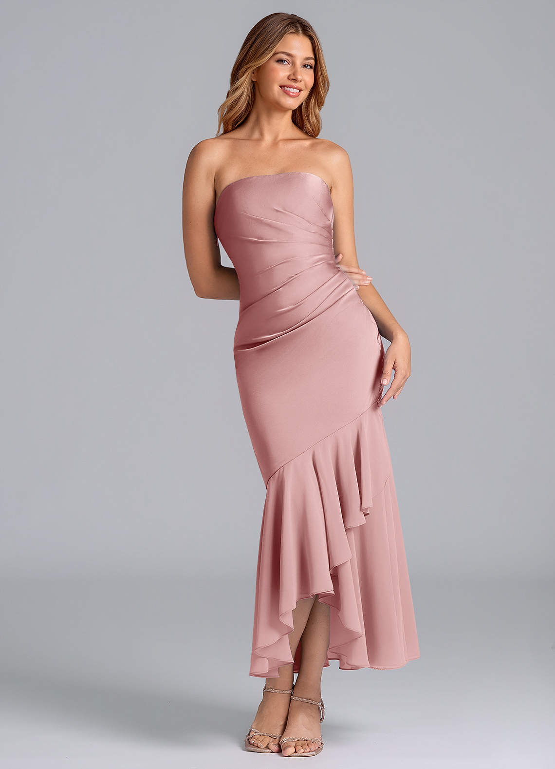 Azazie Danie Bridesmaid Dresses Dusty Rose Sheath Strapless Chiffon Dress image1