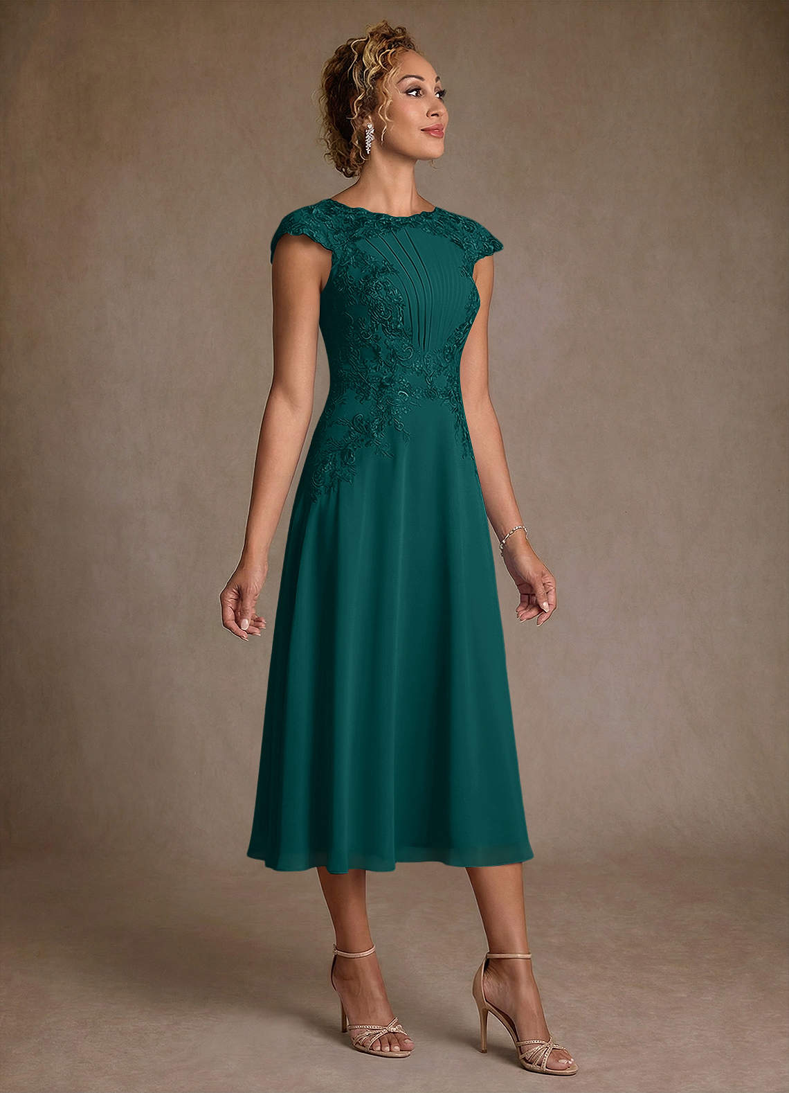 Azazie Crista Mother of the Bride Dresses Peacock A-Line Lace Chiffon Dress image2