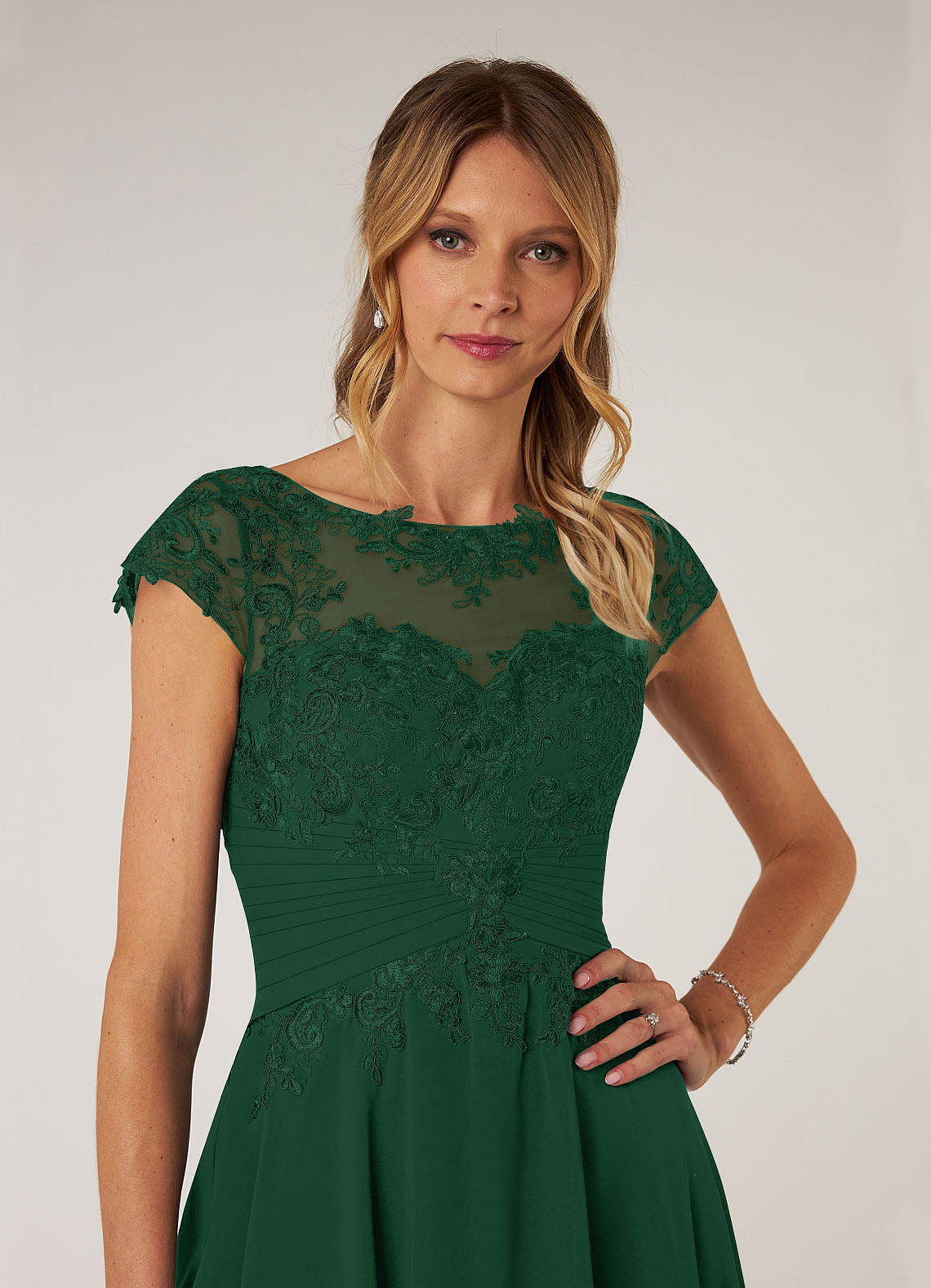 Azazie Shonda Dark Green Lace Chiffon Dress | Azazie