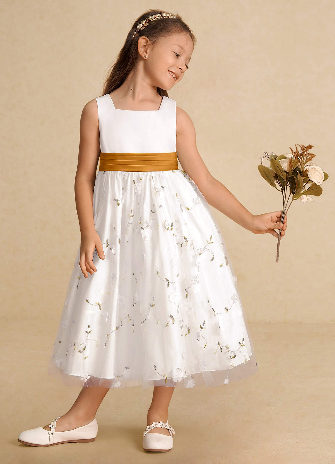Azazie Pollie Flower Girl Klänningar Klä A-Linje i Tyll Rosett image3