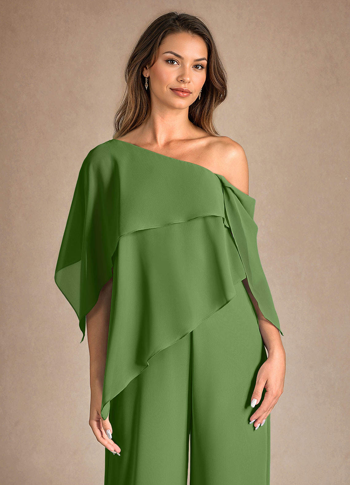 Azazie Halima Moeder van de bruid jurken Broekpak Jurk van Chiffon Zijsplit Basilicum image7