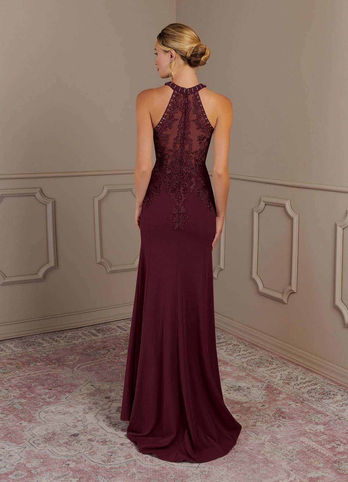 Azazie Tyra Mother of the Bride Dresses Cabernet Mermaid Halter Lace Stretch Crepe Dress image3