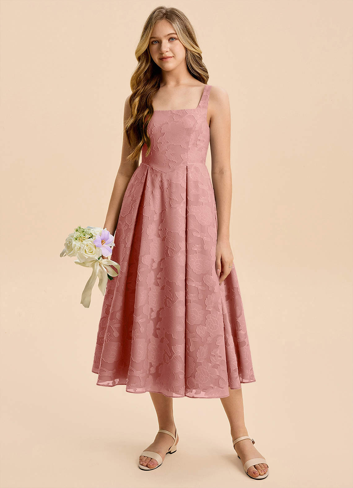 Azazie Amalie Junior Rosette A-Line Ruched Floral Burnout Dress image2