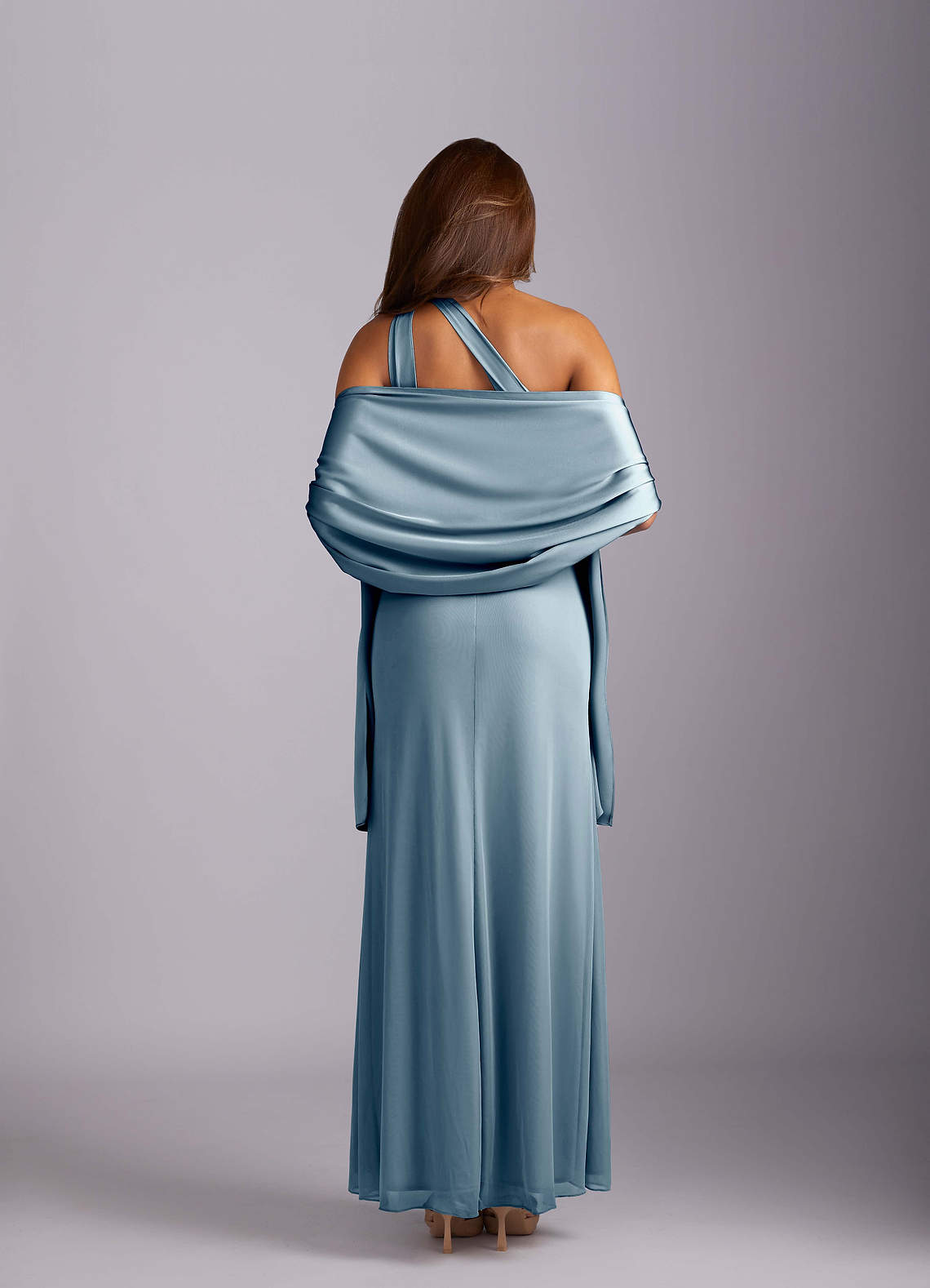 front Azazie Aleena Stretch Satin Shawl