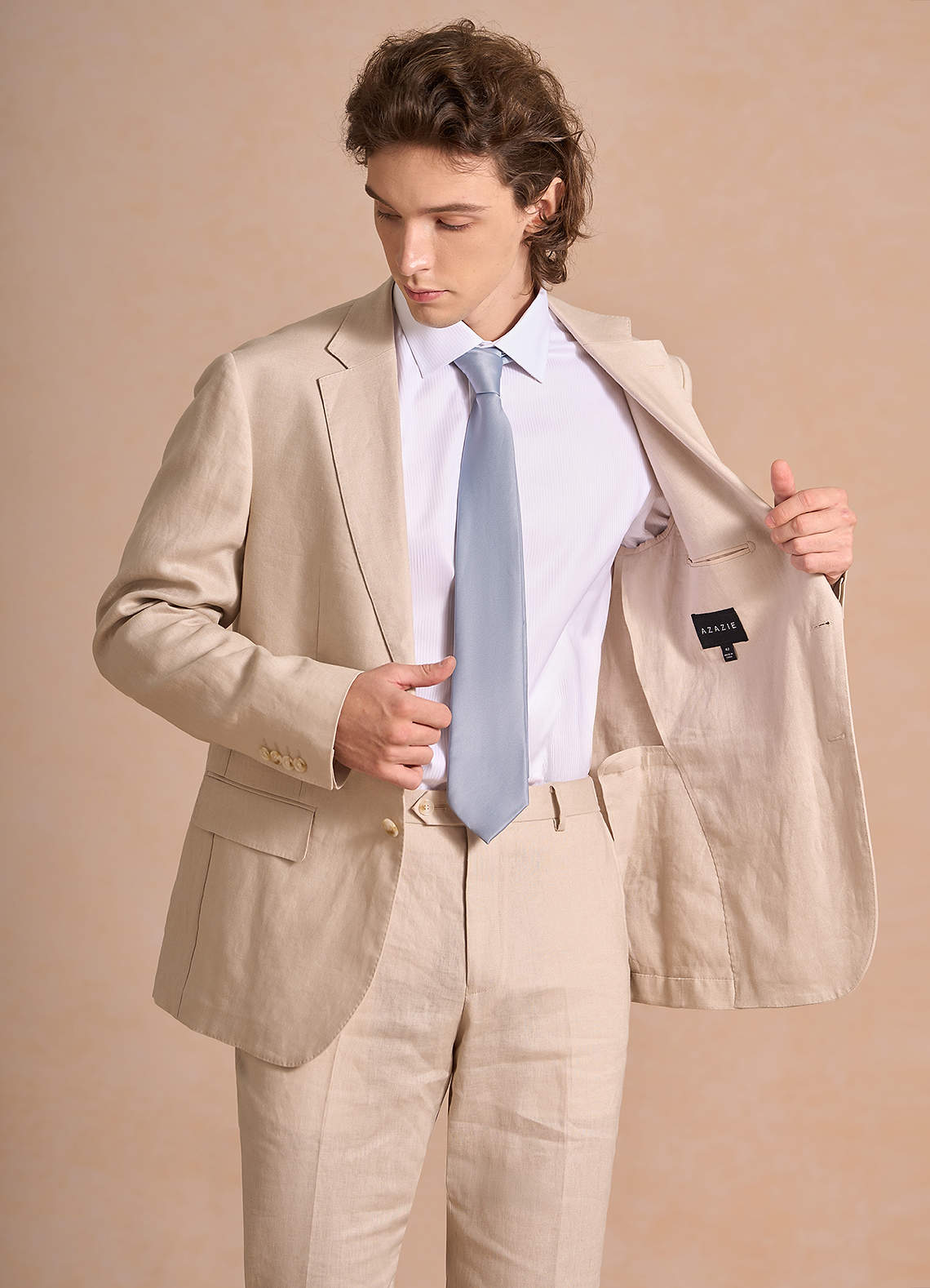 front Harrison Tan 100% Linen Suit Jacket