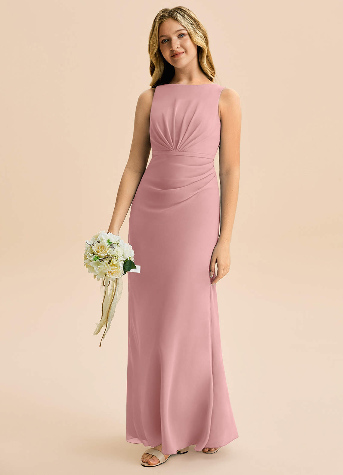 Azazie Floris Junior Jurk van Chiffon met A-Lijn Geplooid Stoffige Roos image1