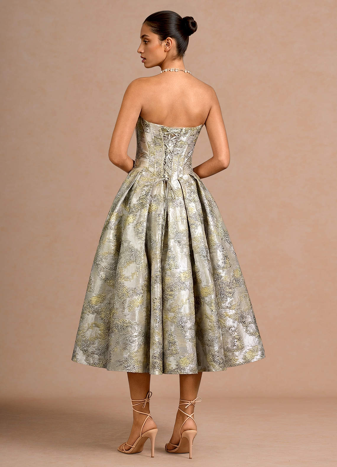 Mavis Gilded Silver Midi Dress | Azazie