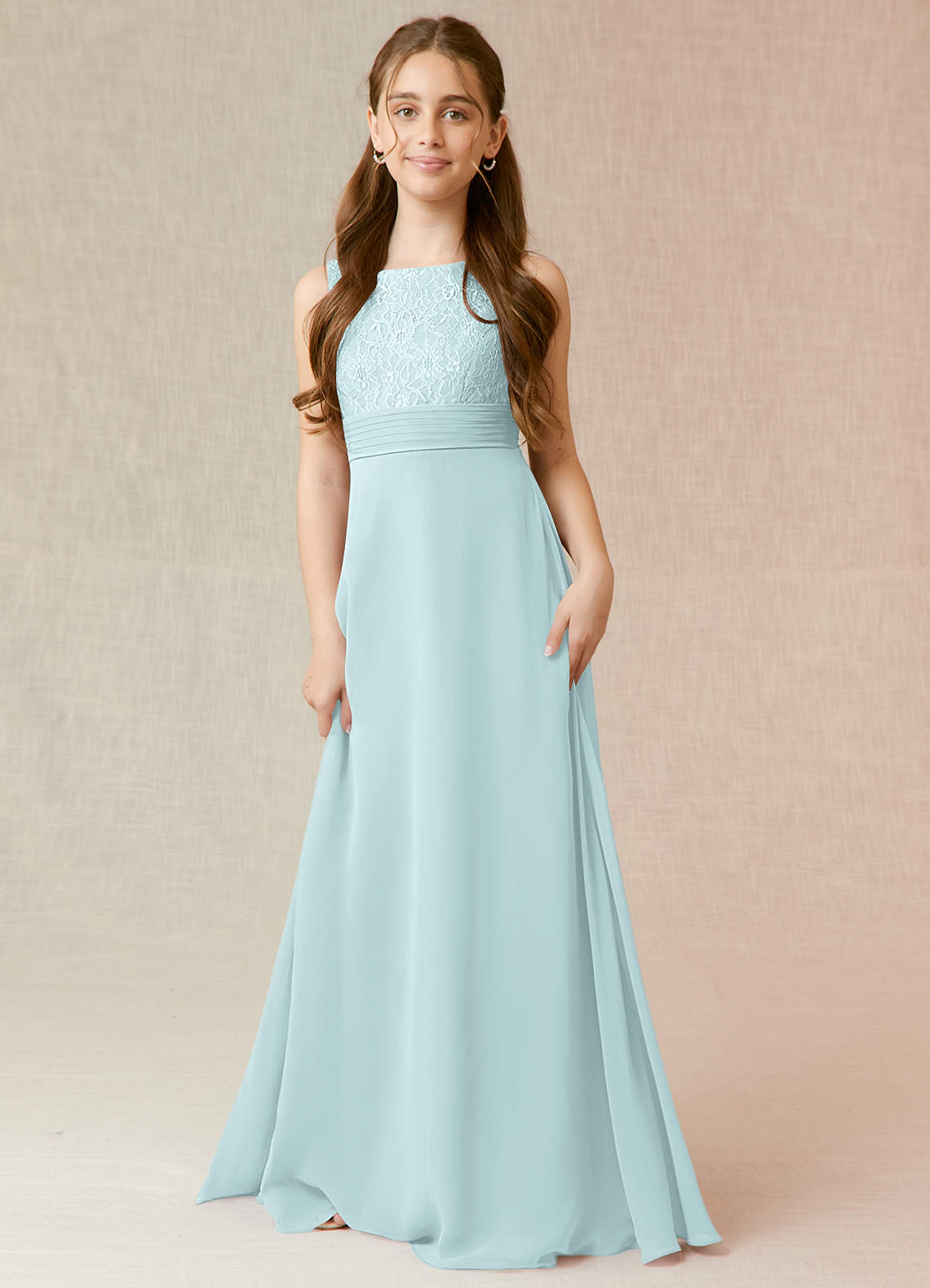 Azazie Snow Junior Mist A-Line Lace Chiffon Dress image1