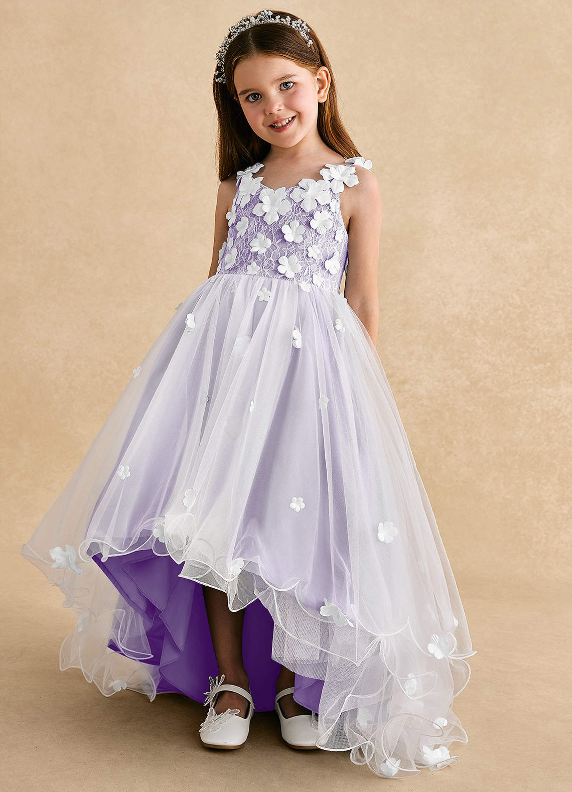Azazie Celia vestidos de niña de las flores Vestido de Lila de Tul de Corte En A con Encaje image5
