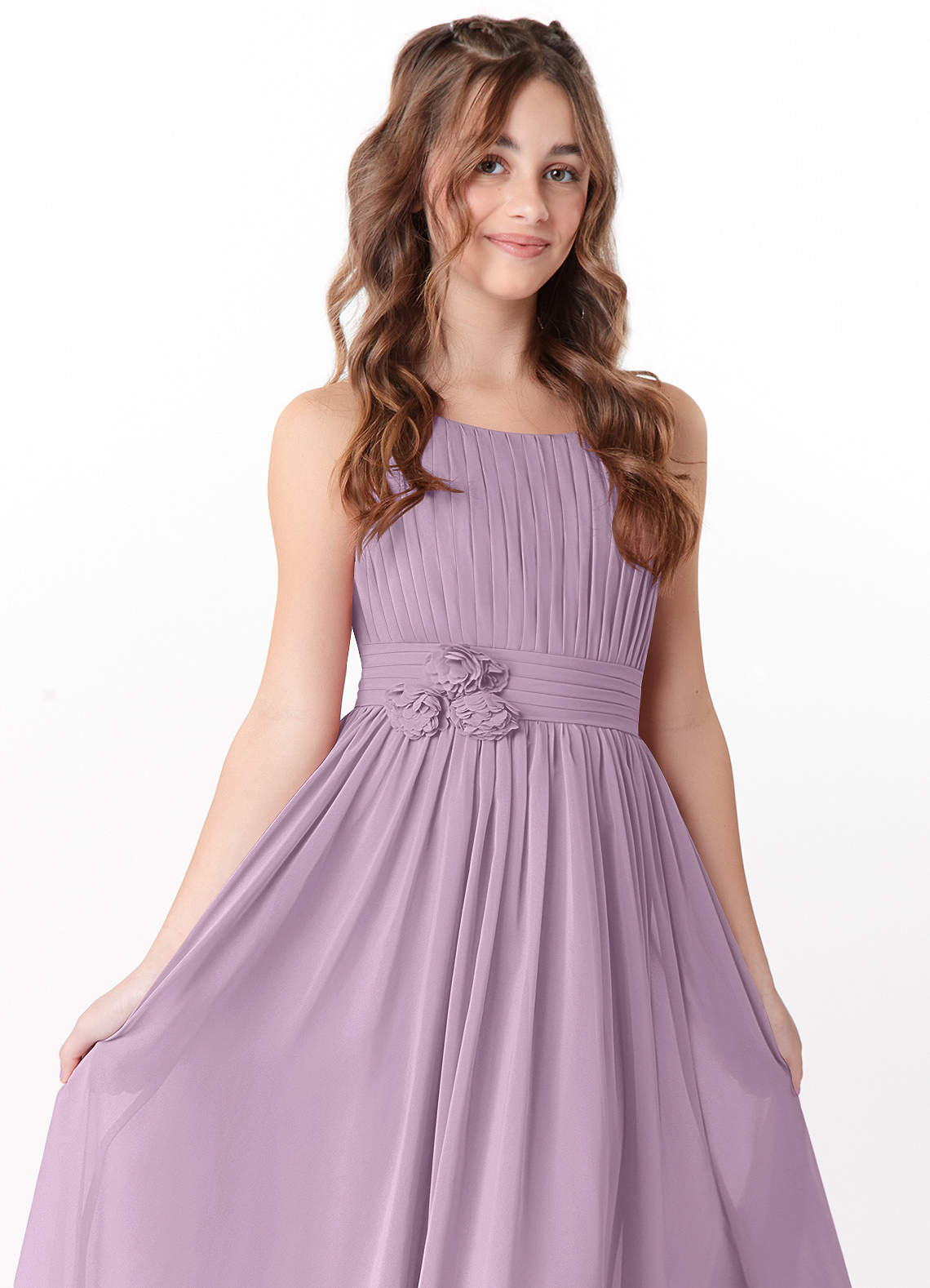 Azazie Astrid Junior Wisteria A-Line Floral Chiffon Dress image1