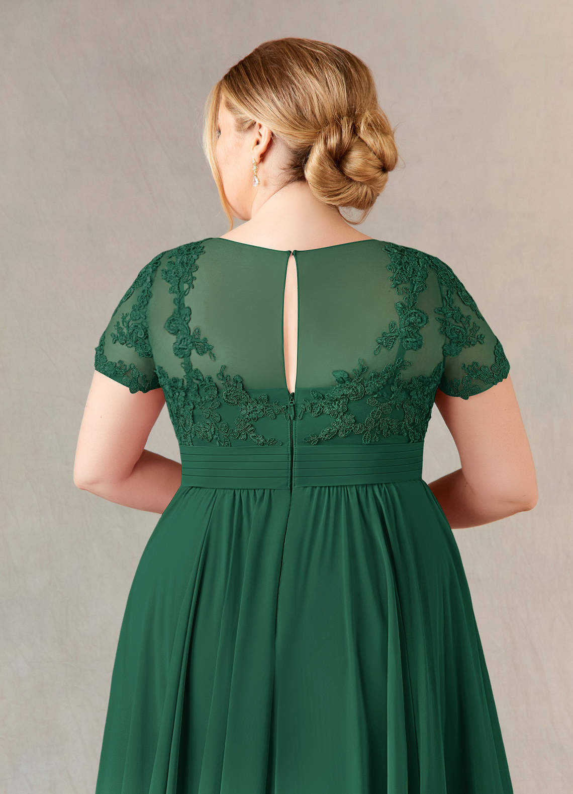 Azazie Annette Dark Green A-Line Lace Chiffon Dress Ready to Ship | Azazie
