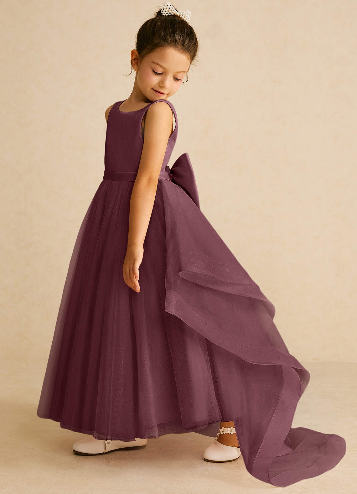Azazie Pumpkin Flower Girl Dresses Sangria A-Line Convertible Tulle Dress image3