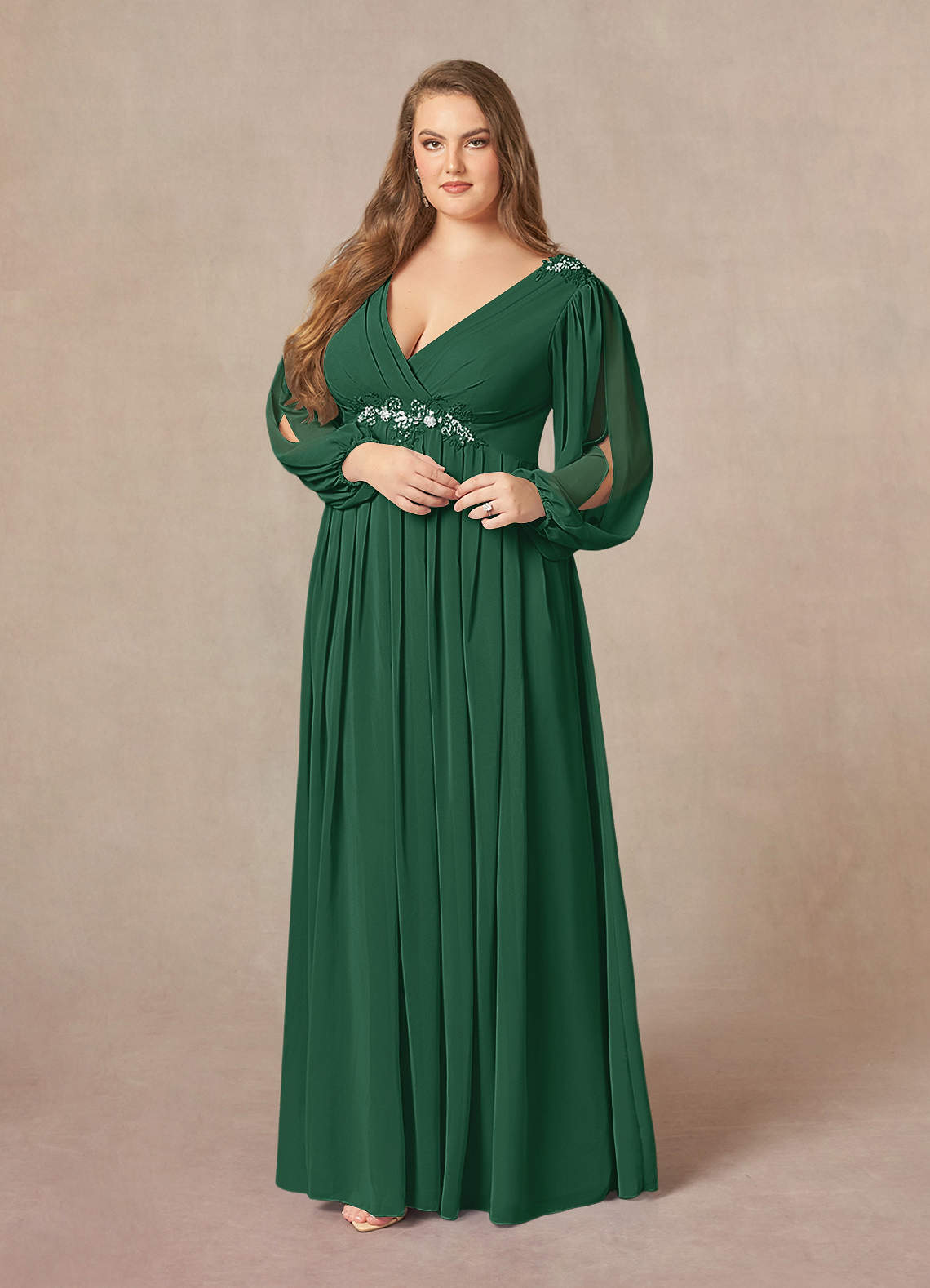 Azazie Gypsy Mother of the Bride Dresses Dark Green A-Line V-Neck Sequins Chiffon Dress image9