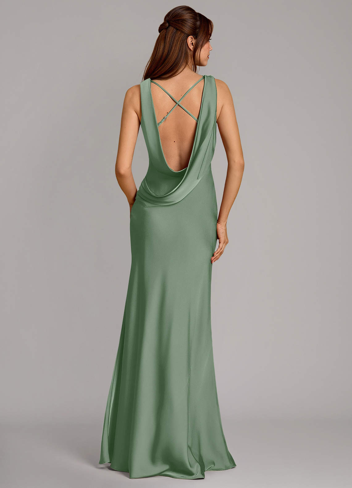 Azazie Cheryl Bridesmaid Dresses Matcha Mermaid Stretch Satin Dress image1