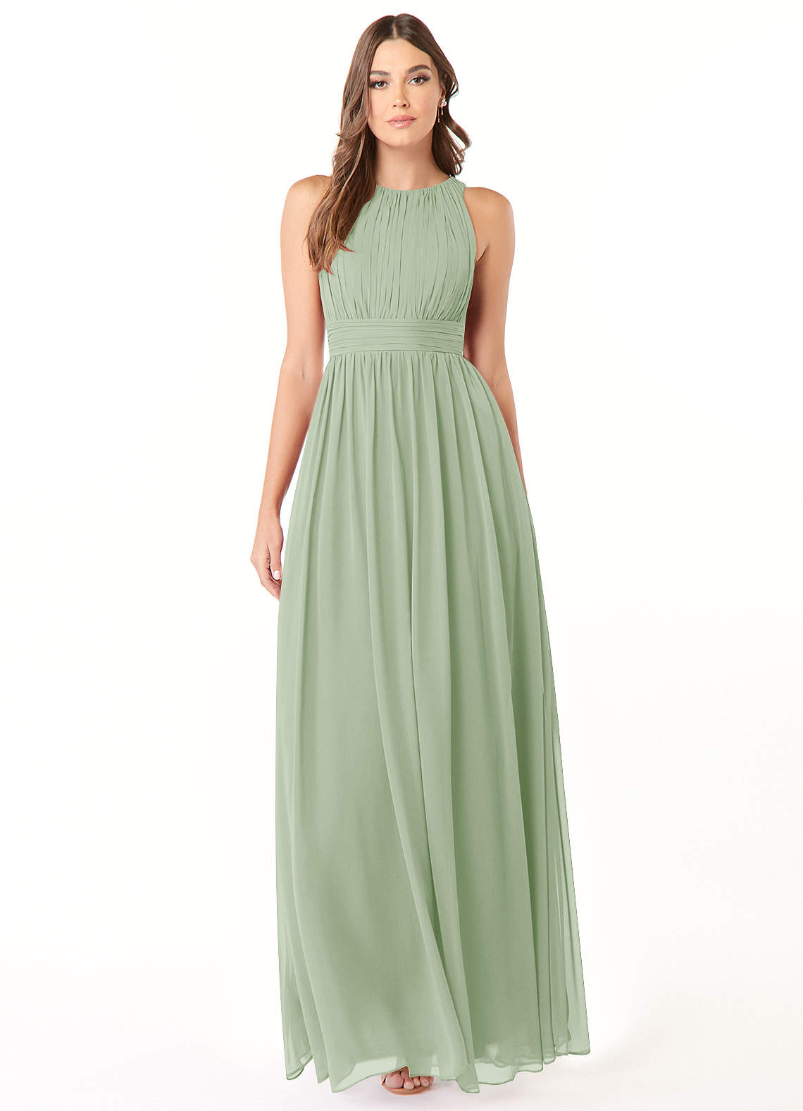 Azazie Luz Bridesmaid Dresses Dusty Sage A-Line Lace Chiffon Dress image1