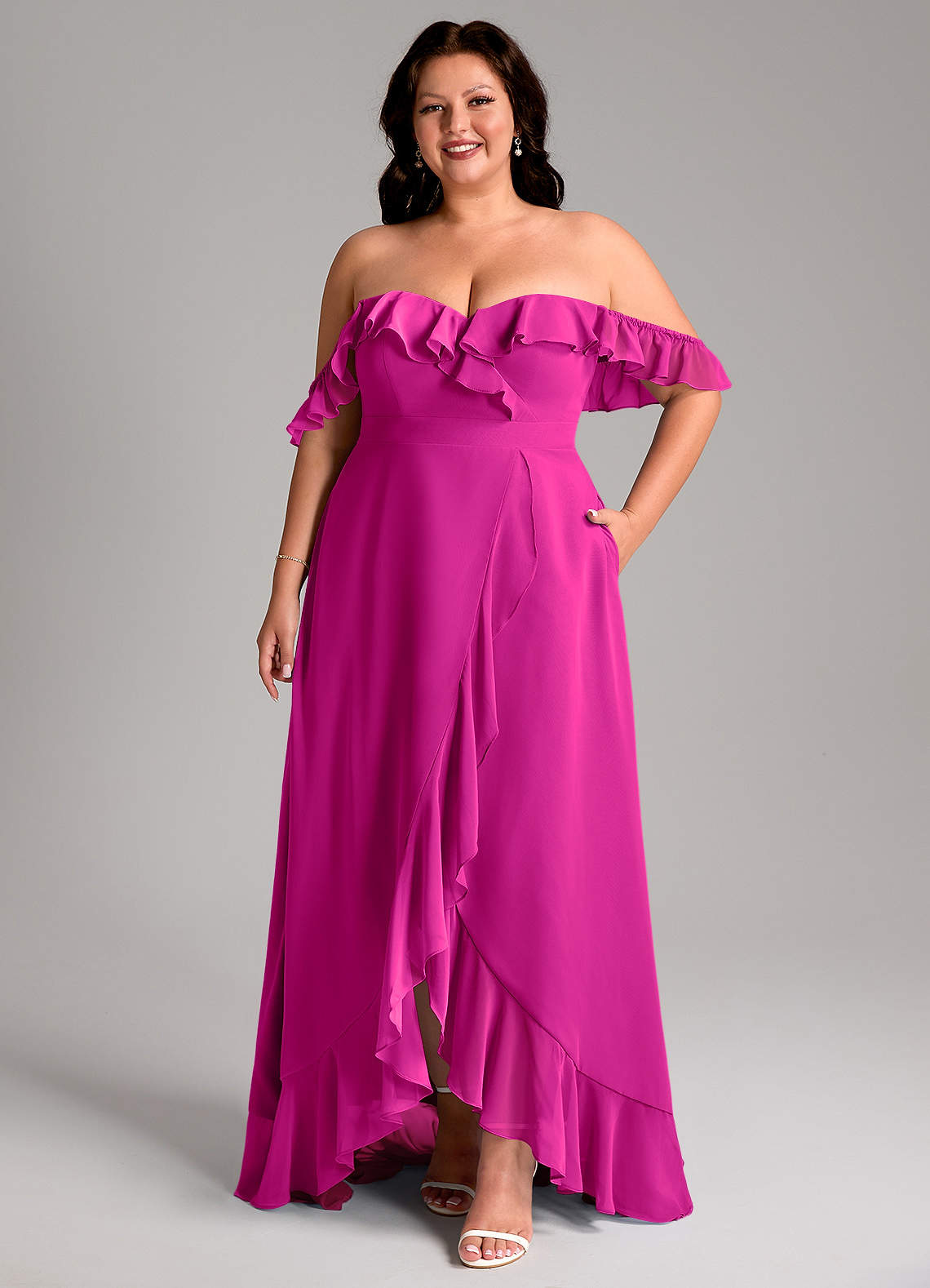 Azazie Lyra Bridesmaid Dresses Fuchsia A-Line Chiffon Convertible Dress image1