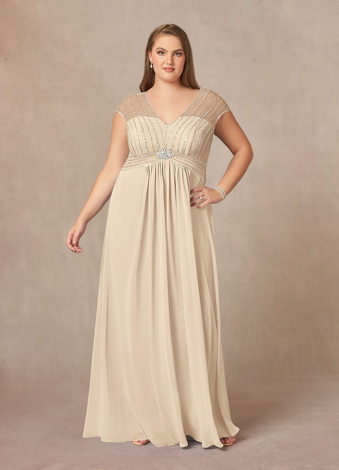 Azazie Star Final Sale Champagne A-Line V-Neck sequins Chiffon Dress image1