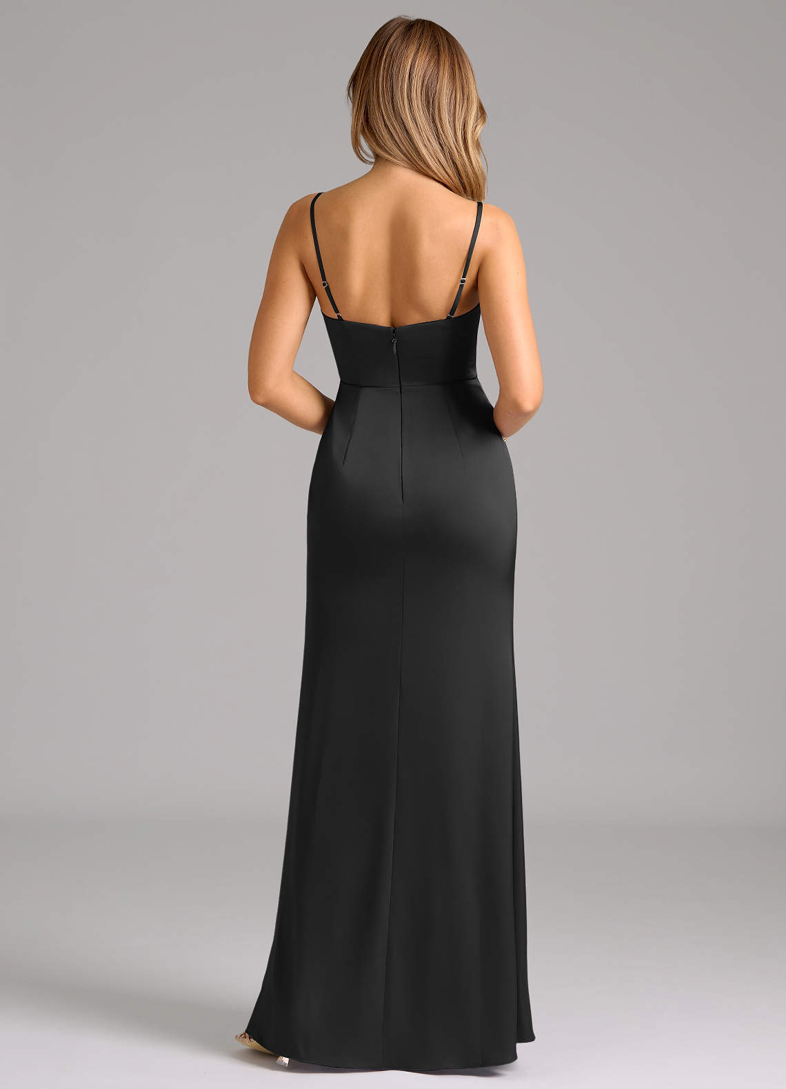 Azazie Aimee Black Stretch Satin Bridesmaid Dresses | Azazie