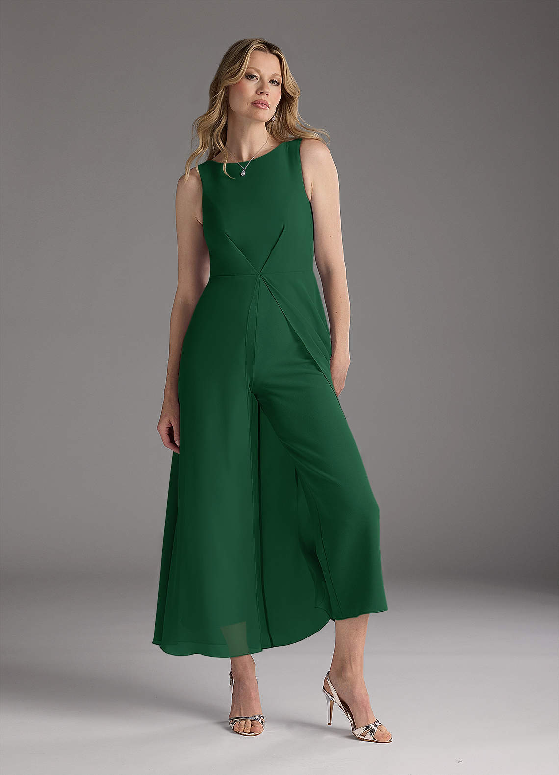 Azazie Anitta Dark Green Jumpsuit/Pantsuit Pleated Stretch Crepe