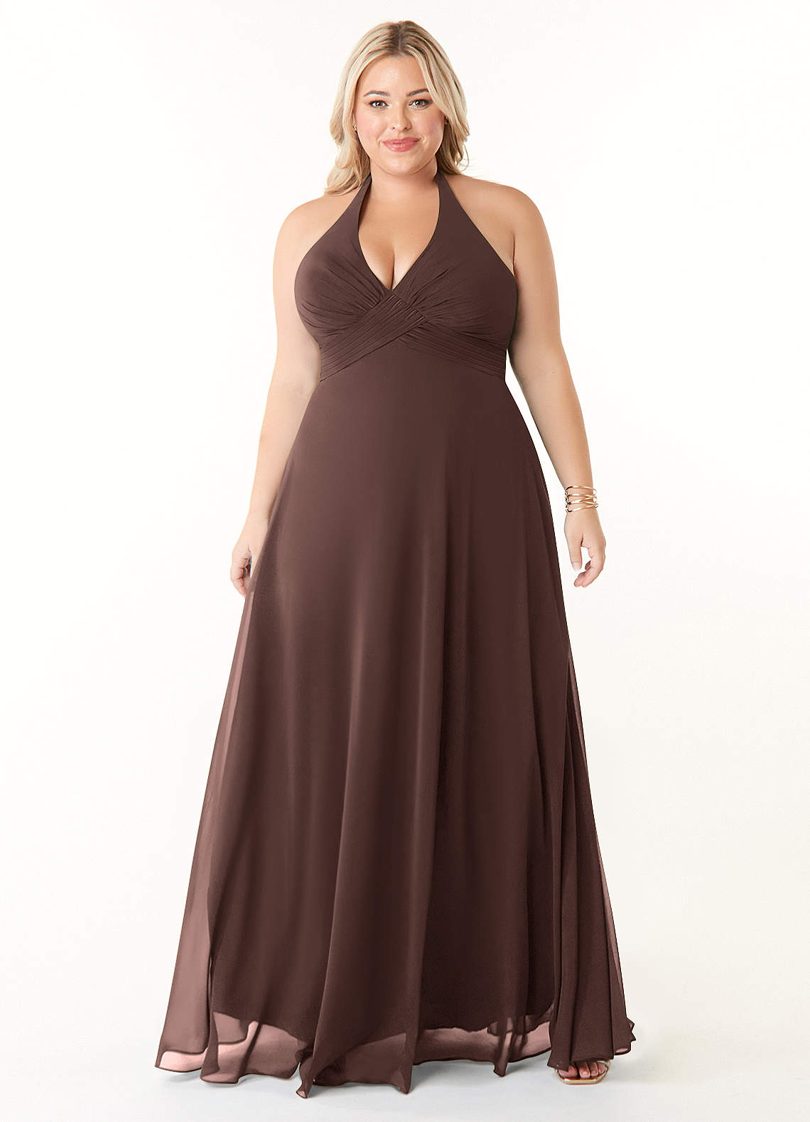 Azazie Tessie Bridesmaid Dresses Ganache A-Line V-Neck Pleated Chiffon Dress image5