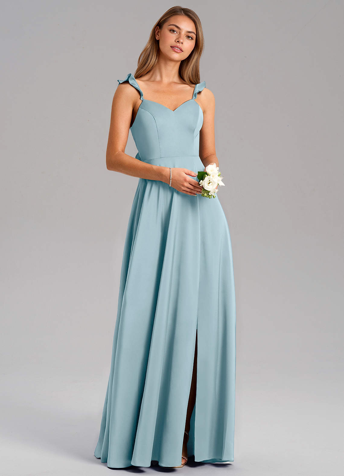 Azazie Everett Bridesmaid Dresses Moody Blue A-Line Stretch Satin Dress image1