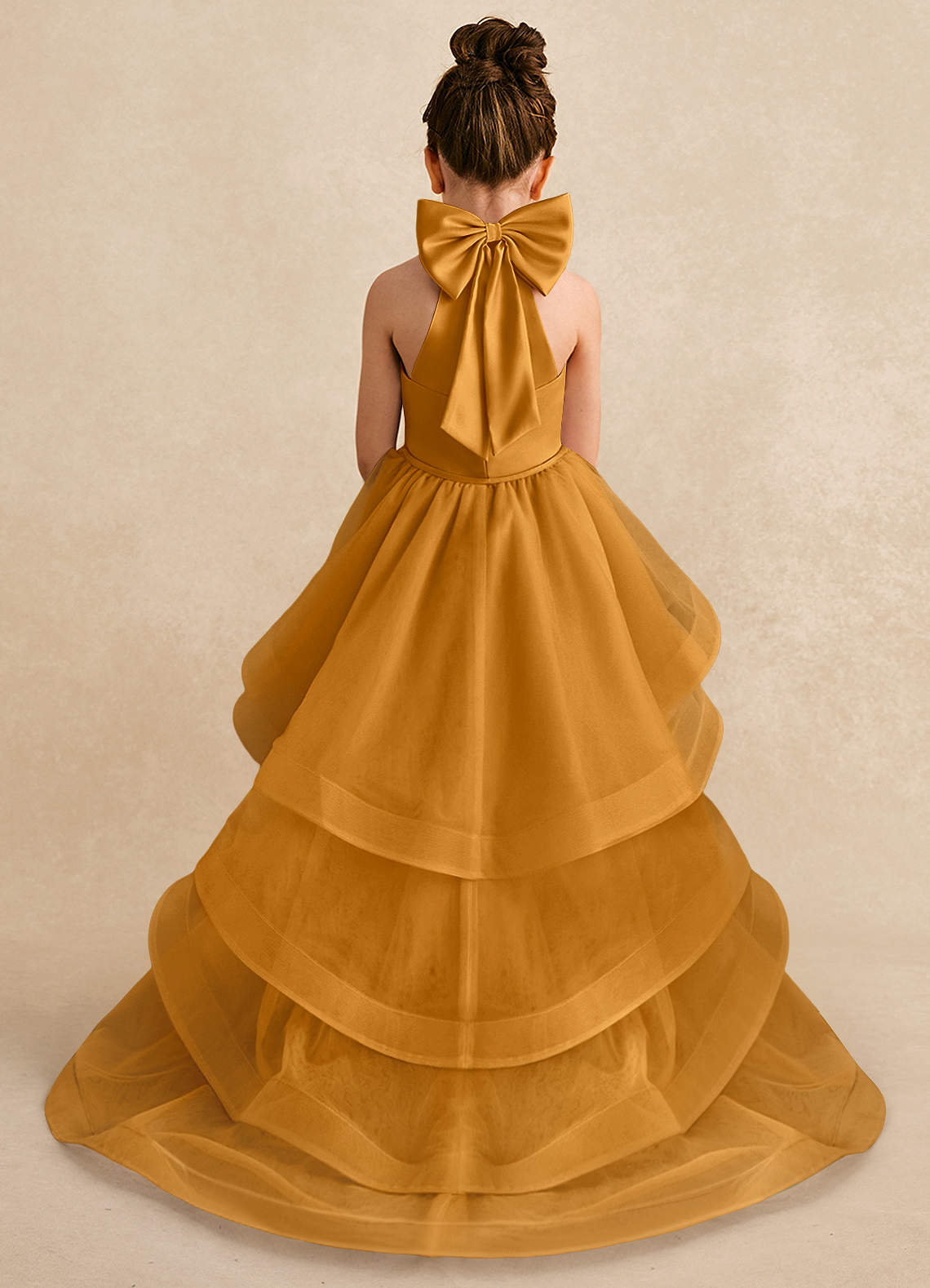 Azazie Bev Robe Demoiselle D'honneur Fillette Robe Trapèze en Tulle Convertible Caramel écossais image1
