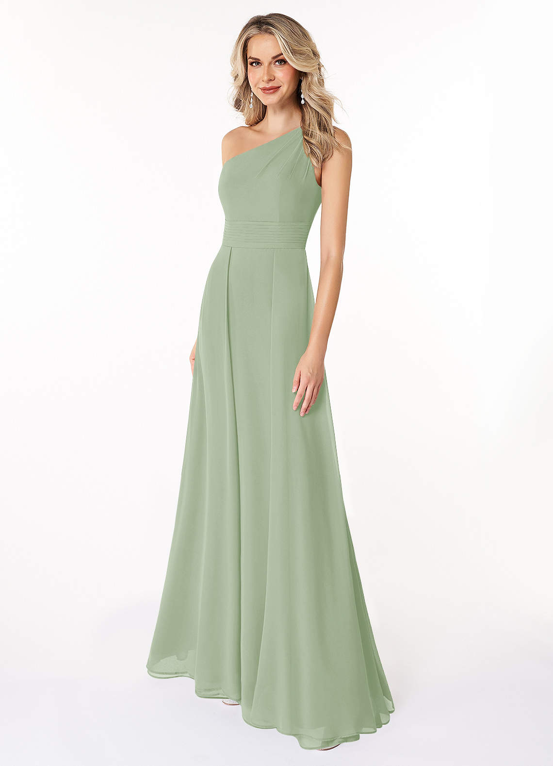 Azazie Dallas Vestidos de damas de honor Vestido de Salvia Polvorienta de Gasa de Corte En A con Hombro unilateral image1