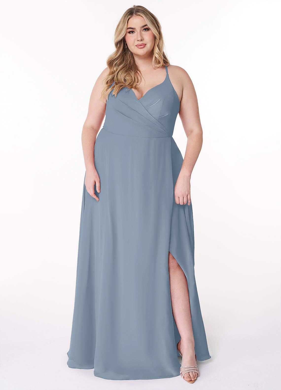 Azazie Davis Bridesmaid Dresses Dusty Blue A-Line V-Neck Chiffon Dress image1