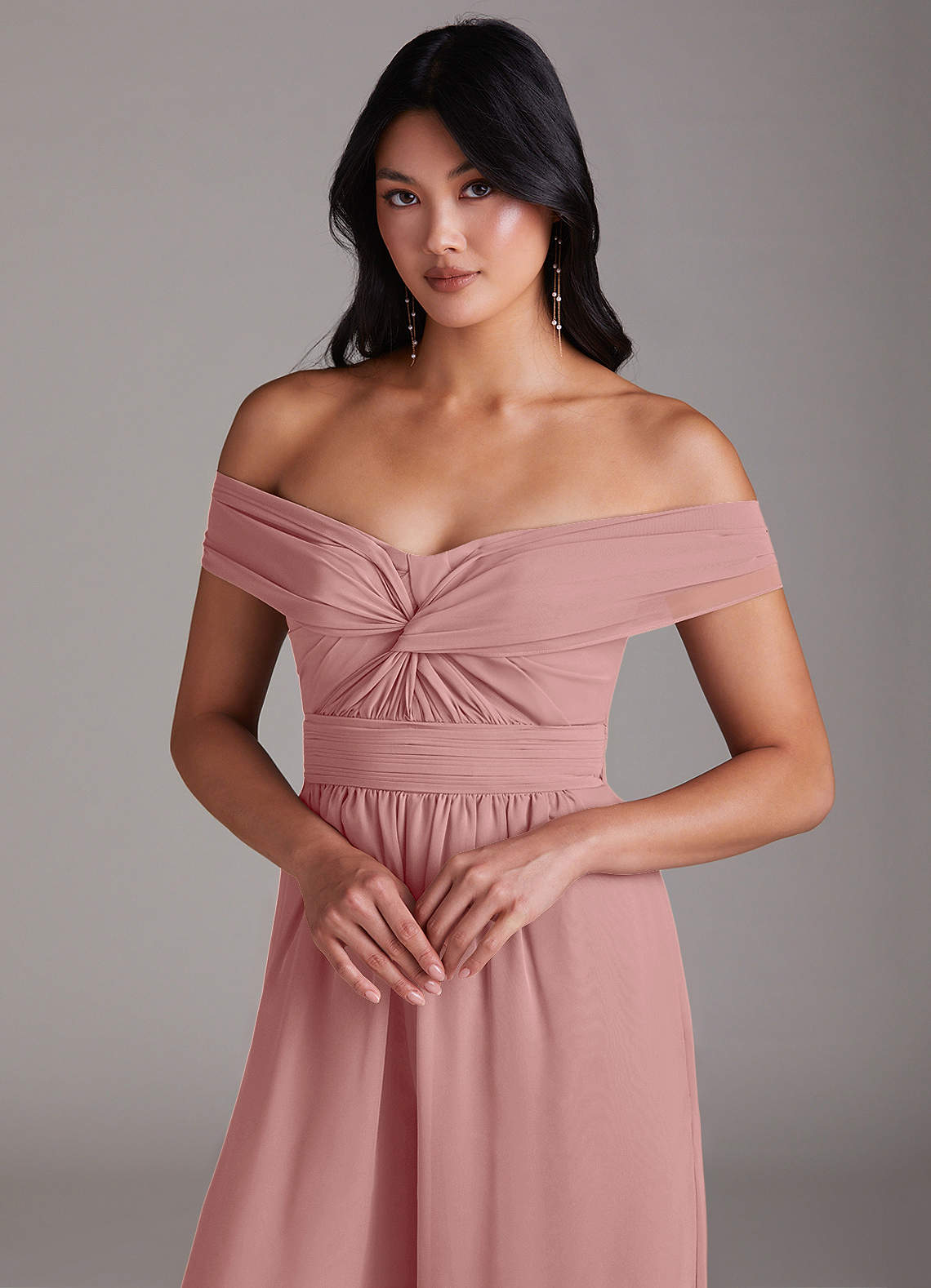 Azazie Jumpsuit Off The Shoulder Floor-Length Chiffon Bridesmaid Dresses Dusty Rose