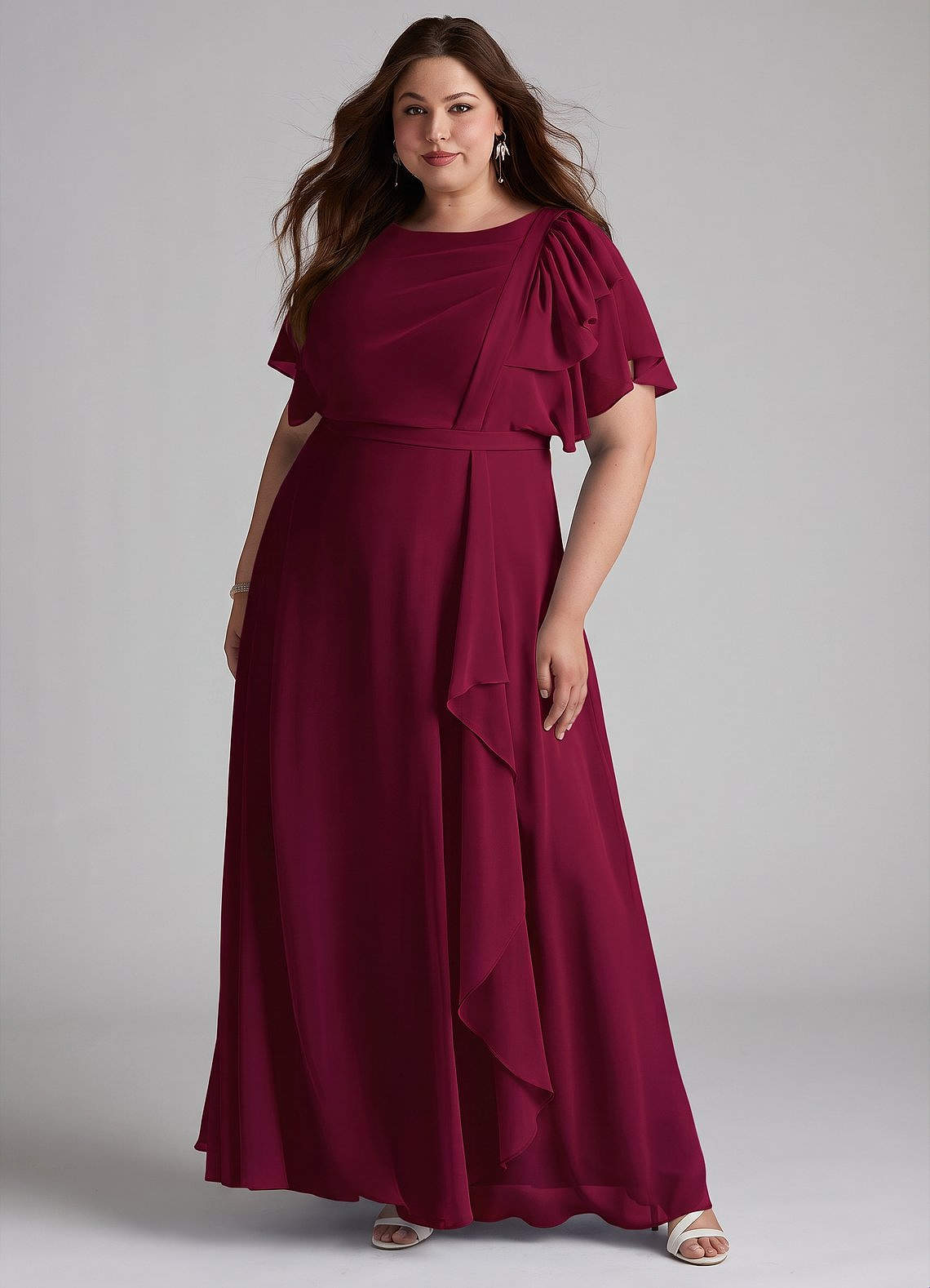 Azazie Aaliyah Modest Bridesmaid Dresses A-Line Scoop Pleated Chiffon Floor-Length Dress image5