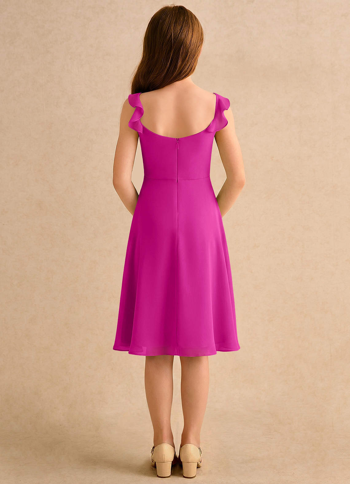 Azazie Pup Fuchsia A-Line Pleated Chiffon Dress