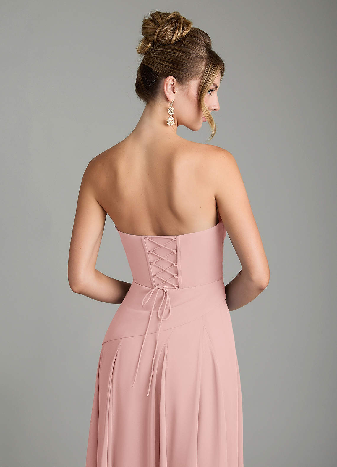 Azazie Gabriela Bridesmaid Dresses Powder Pink A-Line Corset Chiffon Dress image10