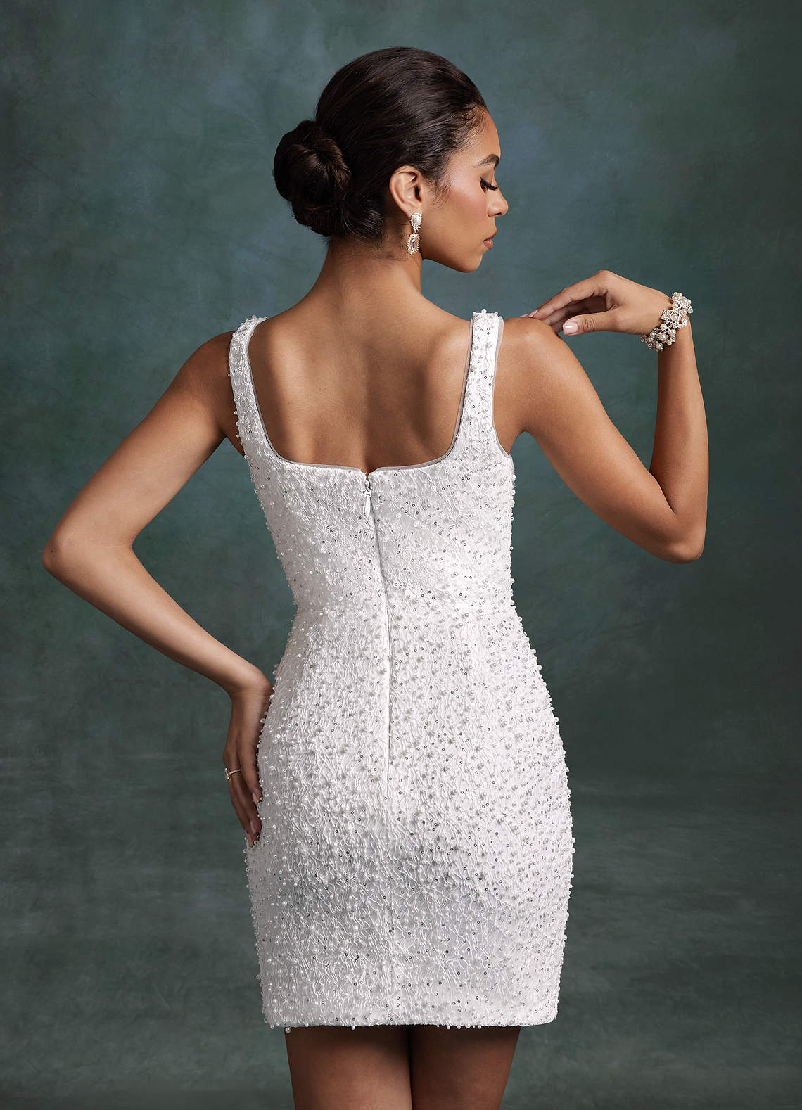 Azazie Gianna Wedding Dresses Diamond White Sheath Square Neckline Beading Dress image7