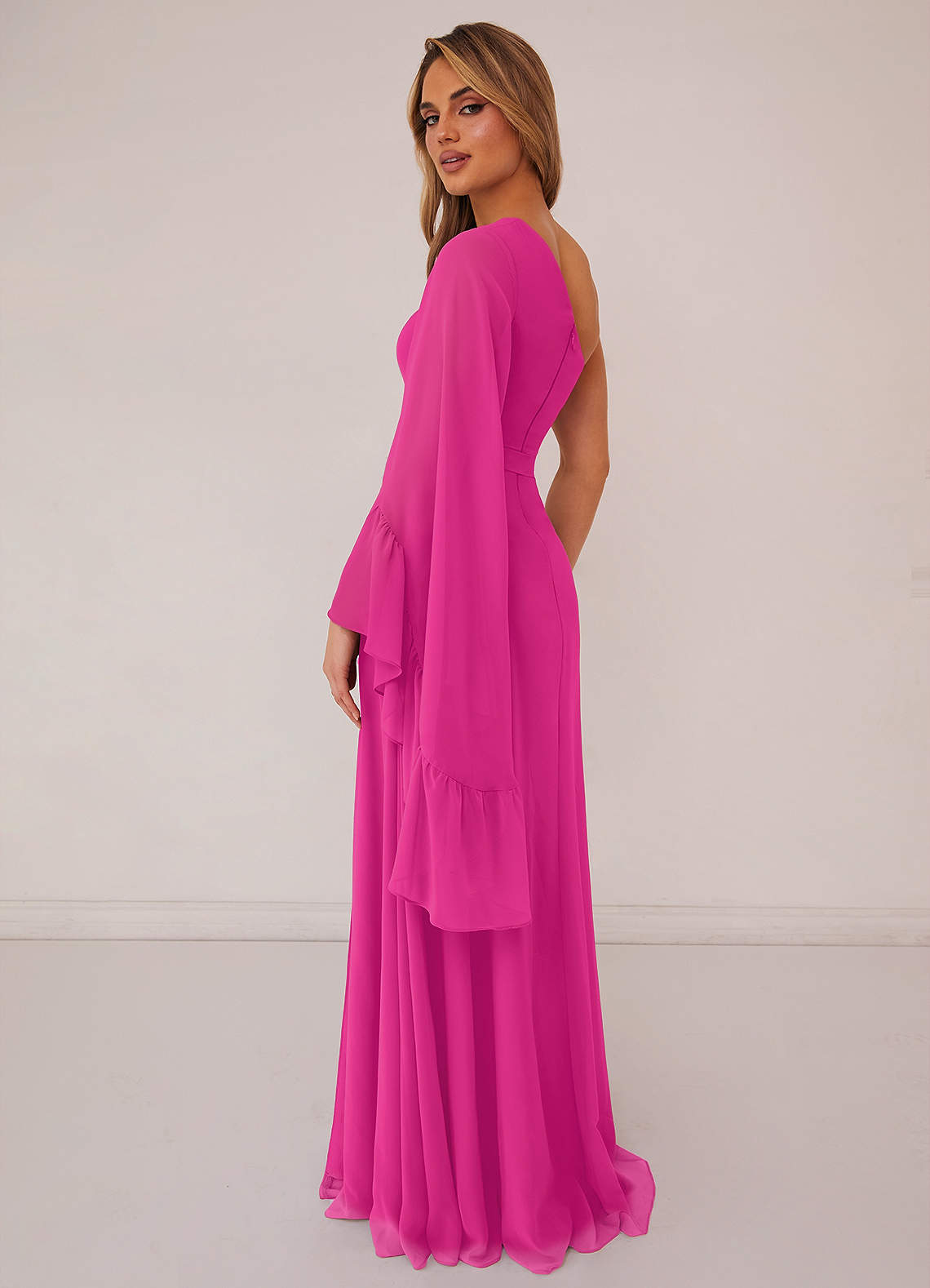 Barbie ♥ Azazie Vente Finale Robe Trapèze en Mousseline de soie Manche longue Barbie Rose image1