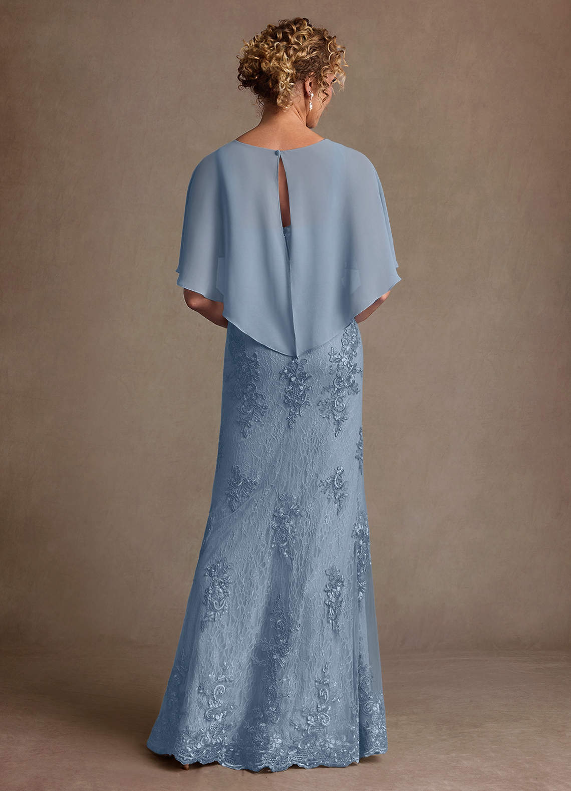 Azazie Amrita Mère de la mariée Robes Robe Sirène en Mousseline de soie Dentelle Bleu Poussiéreux image2