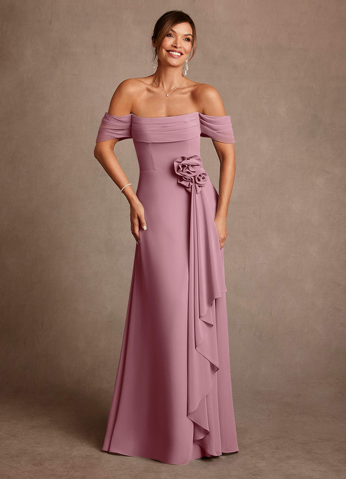 Azazie Amherst Vintage Mauve A-Line Off the Shoulder Chiffon Dress | Azazie