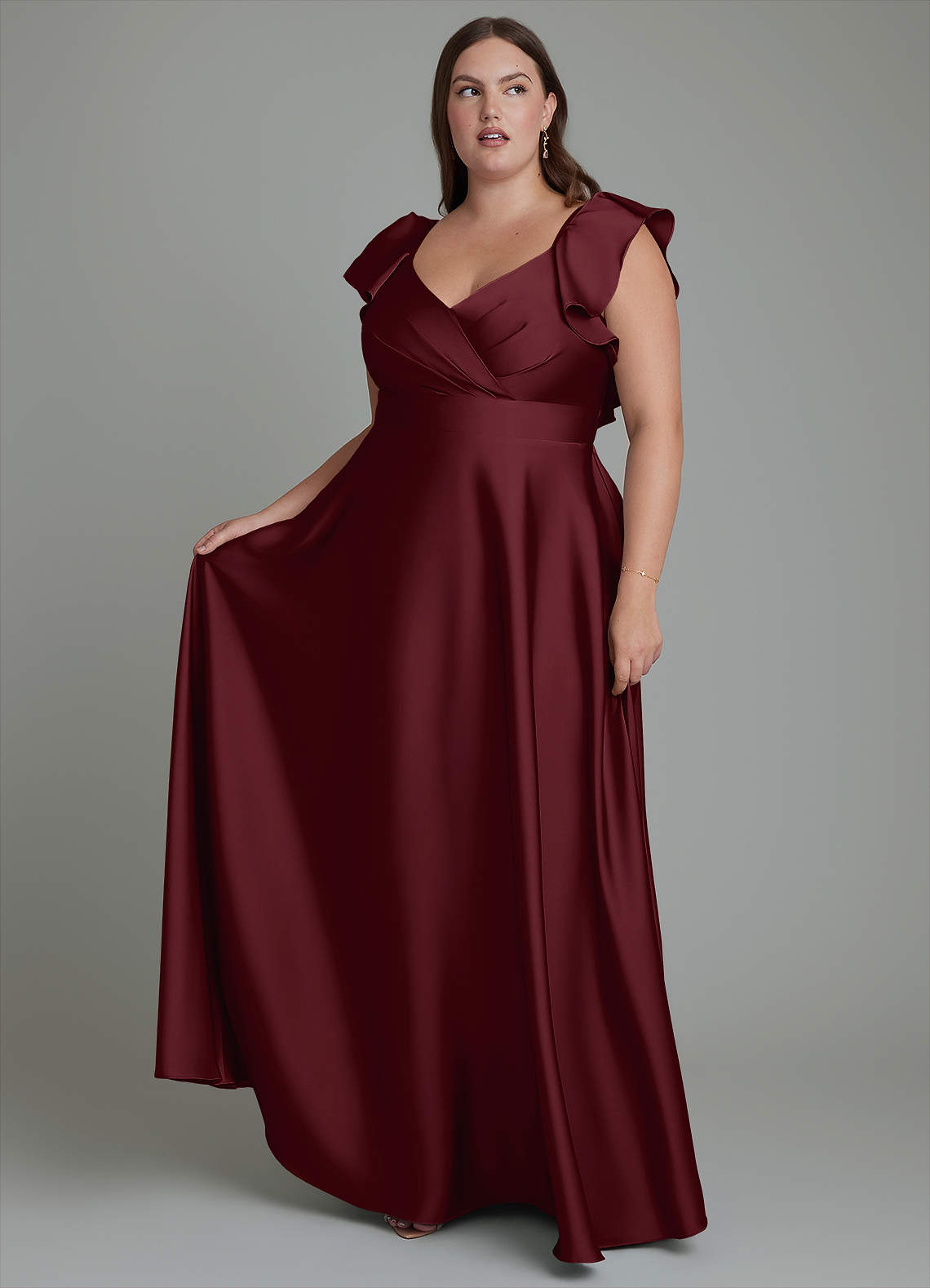 Azazie Leilani Bridesmaid Dresses Cabernet A-Line Ruched Stretch Satin Dress image1