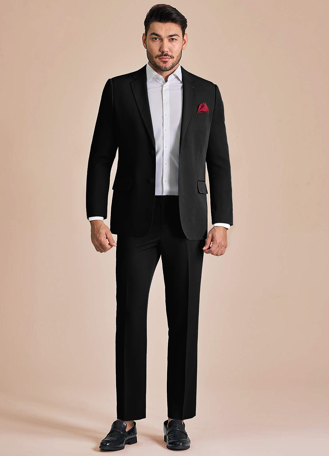 front James Black Structured Stretch Suit