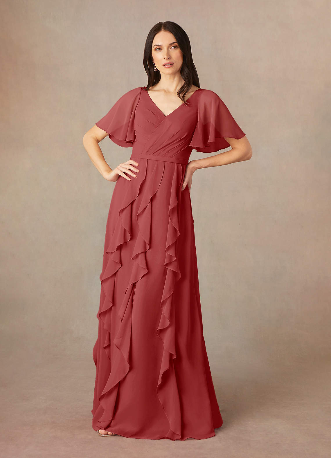 Azazie Watson Mother of the Bride Dresses Rust A-Line V-Neck Chiffon Dress image1