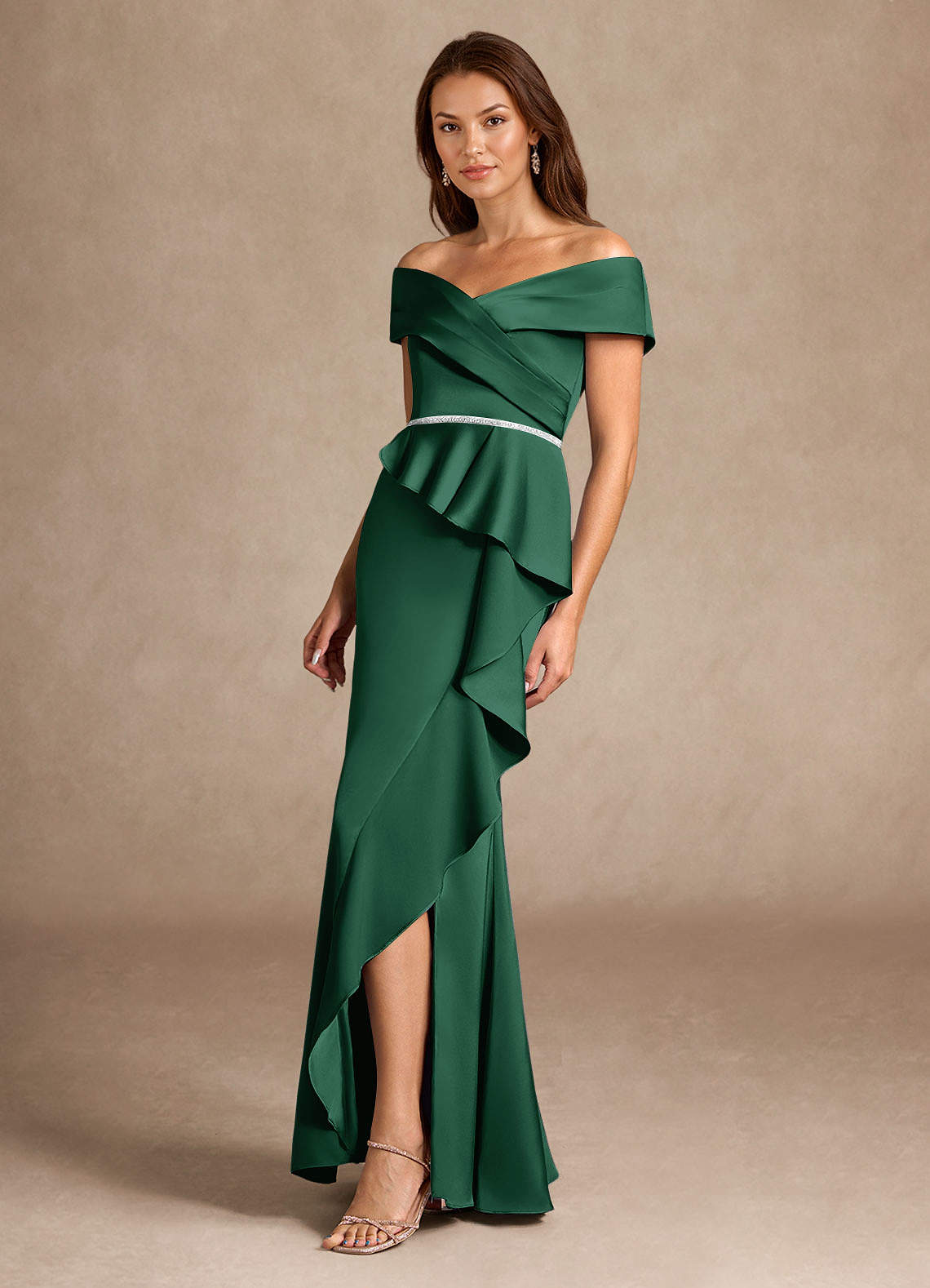 Azazie Dareia vestidos de madre de la novia Vestido de Verde Oscuro de Satén Elástico de Sirena con Vestidos sin tirantes image6