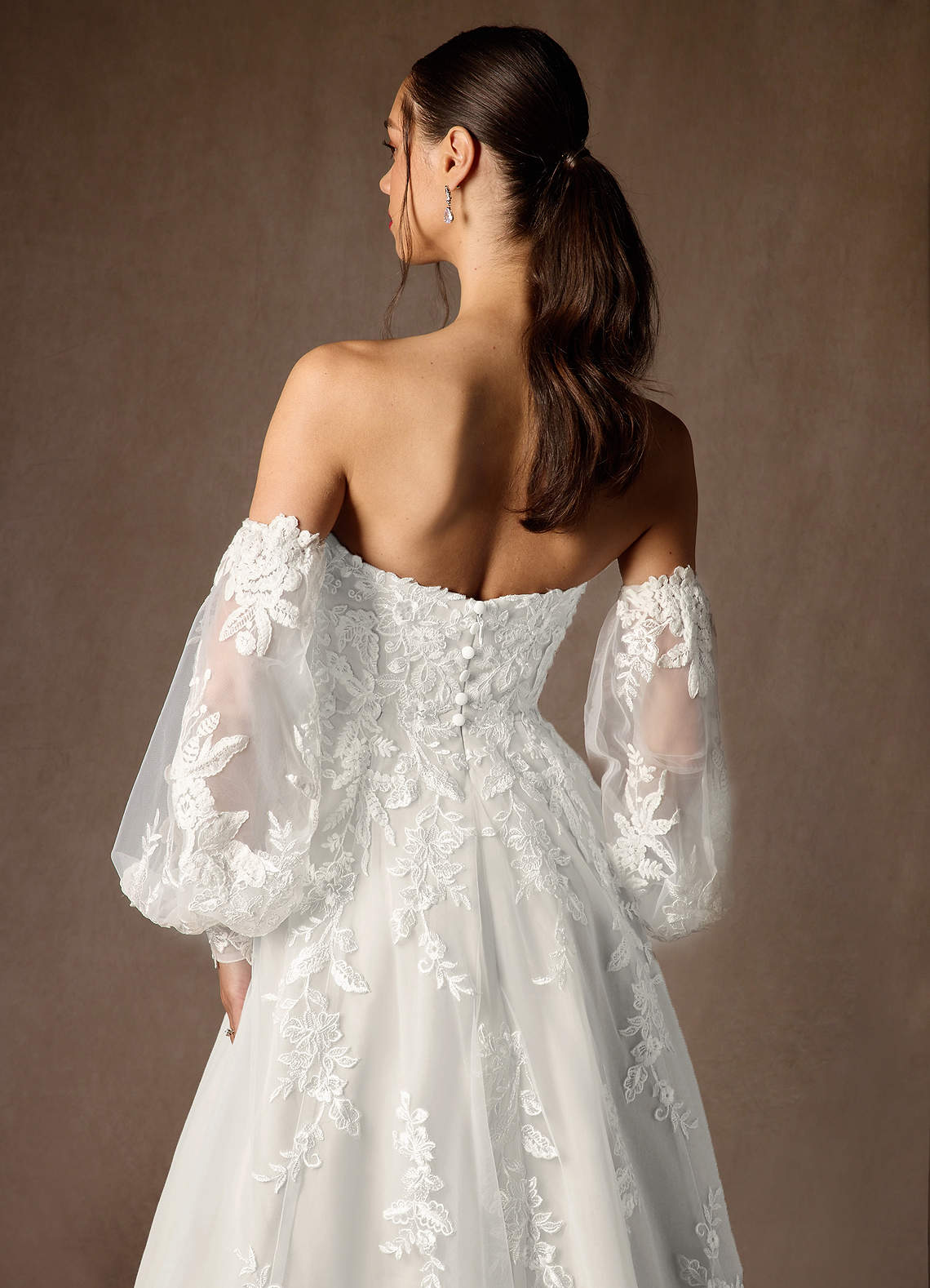 Azazie Madeleine Wedding Dresses Diamond White Ball-Gown Strapless Lace Dress image7