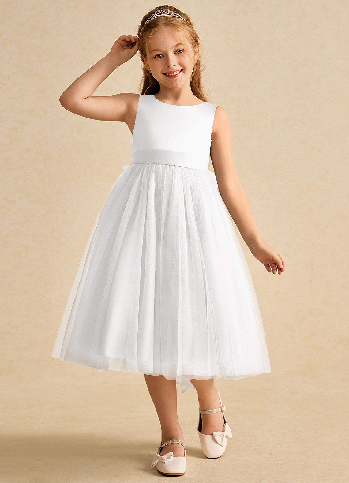 Azazie Winnie Robe Demoiselle D'honneur Fillette Robe Princesse en Tulle Arc Blanc image3