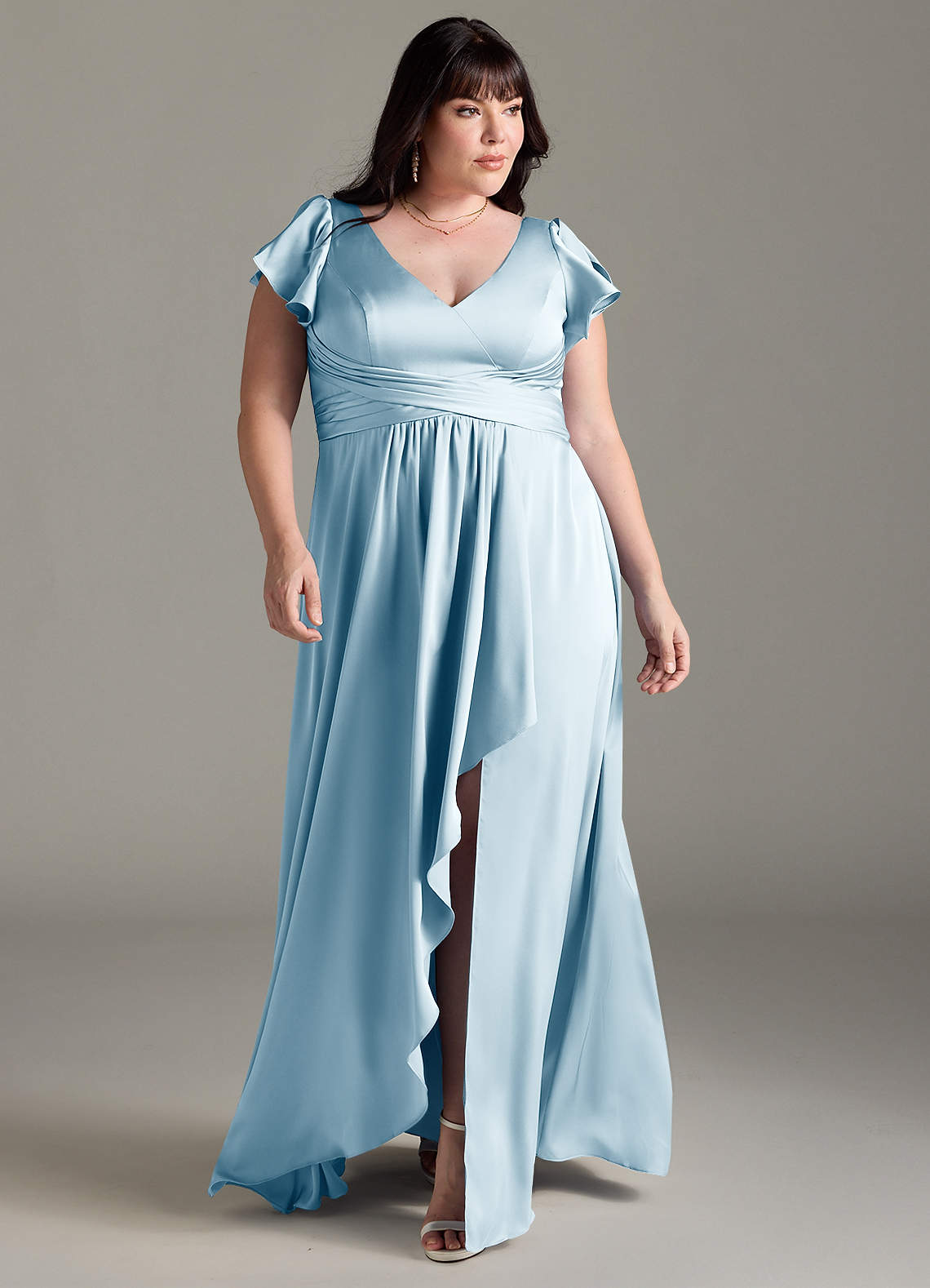 Azazie Omari Jurken voor bruidsmeisjes Jurk van Stretch Satijn met A-Lijn Hemelsblauw image1