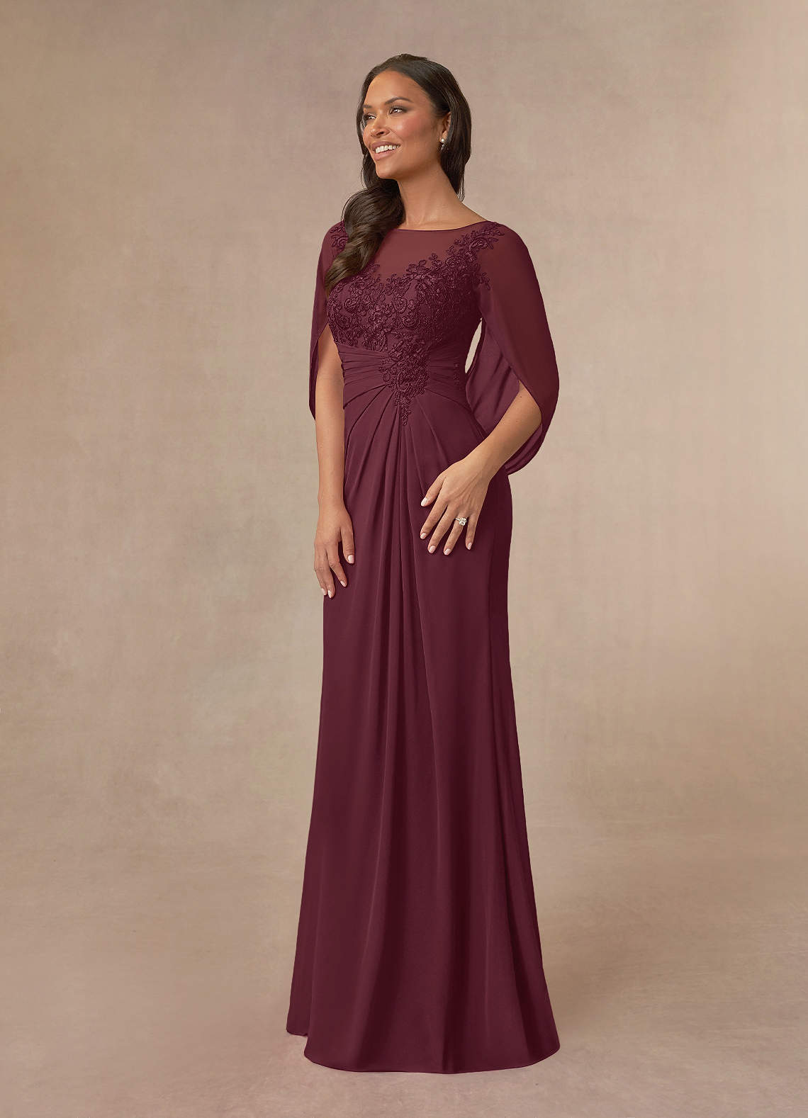 Azazie Hera Mother of the Bride Dresses Cabernet A-Line Lace Capelet Chiffon Dress image1