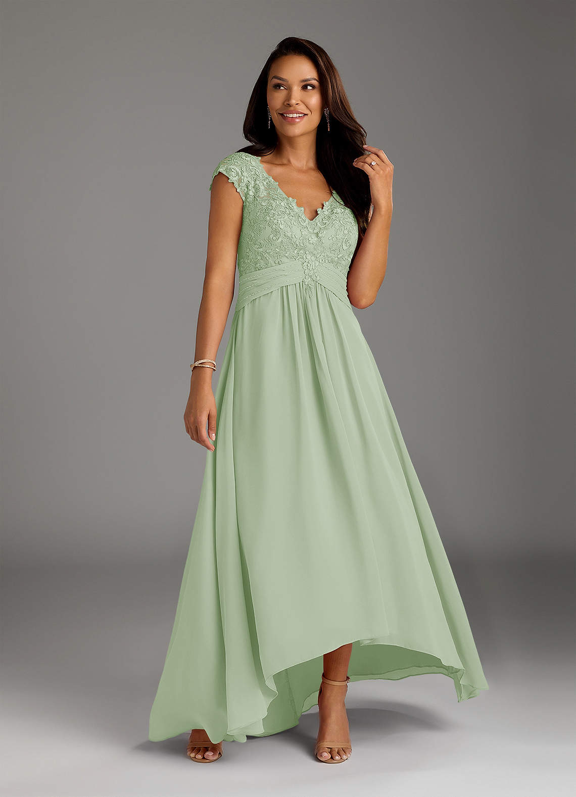 Azazie Irmeli Mother of the Bride Dresses Dusty Sage A-Line Lace Chiffon Dress image1