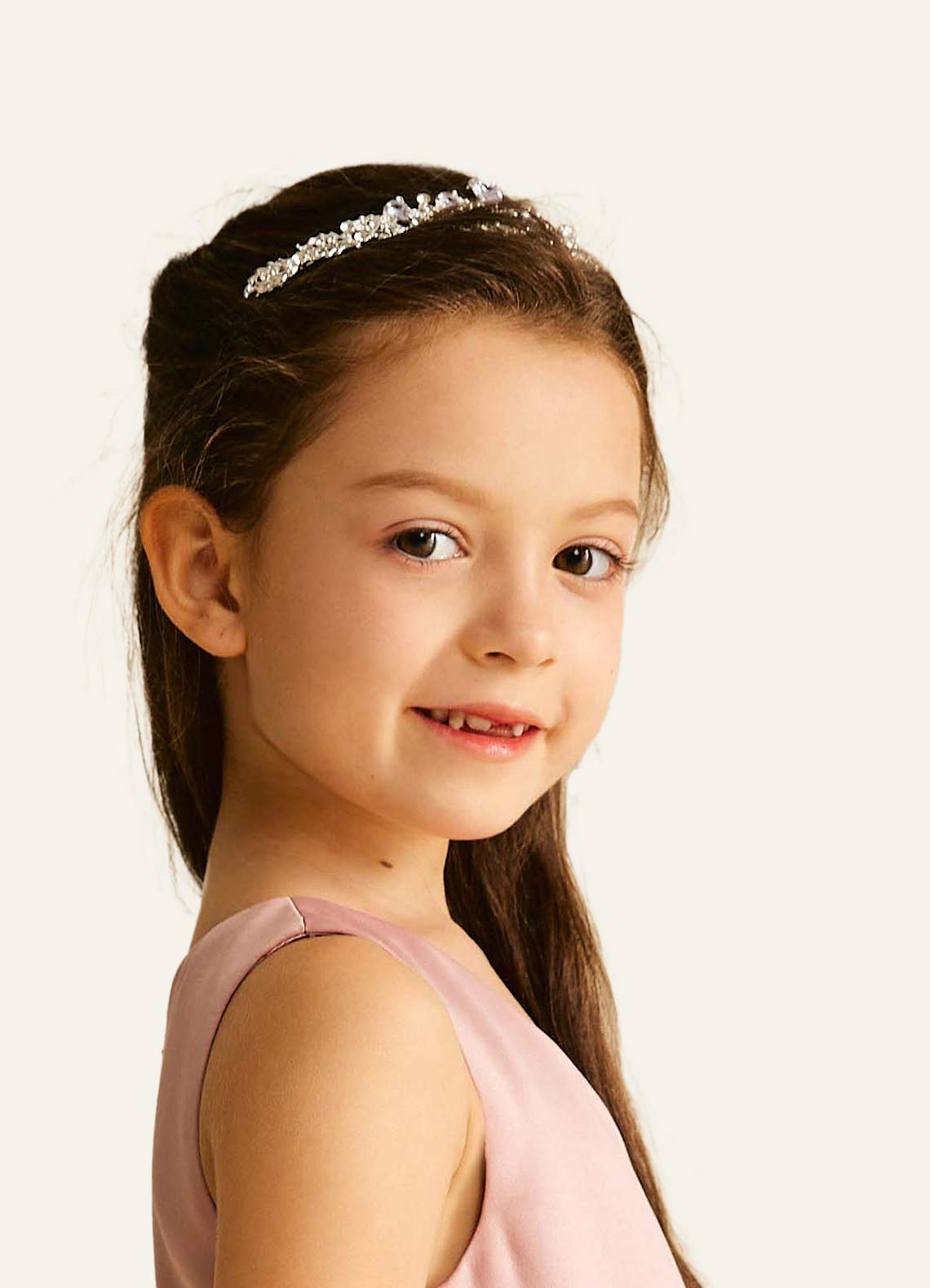front Dainty Crystal Flower Girl Tiara