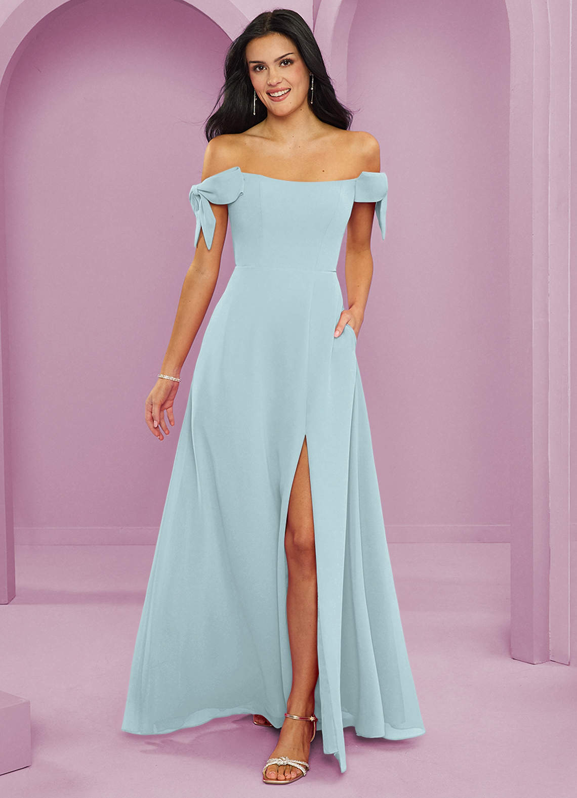 Barbie ♥ Azazie Bridesmaid Dresses Mist A-Line Off the Shoulder Chiffon Convertible Dress image1